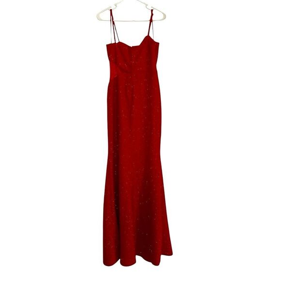 Elegant Red Evening Gown red mesh cutout sparkle prom pageant cruise size 13 - Picture 2 of 6